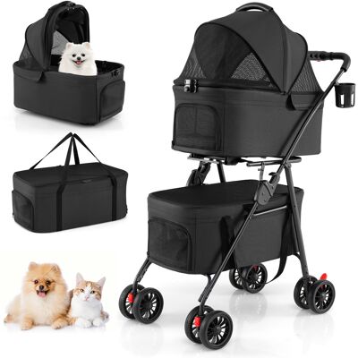 Costway Passeggino doppio 3 in 1 per animali con 2 portapets staccabili e seggiolini auto, Passeggino viaggio per cani gatti con 4 ruote bloccabili Nero Costway Passeggino doppio 3 in 1 per animali con 2 portapets staccabili e seggiolini auto, Passeggino viaggio per cani gatti con 4 ruote bloccabili Nero