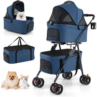 Costway Passeggino doppio 3 in 1 per animali con 2 portapets staccabili e seggiolini auto, Passeggino viaggio per cani gatti con 4 ruote bloccabili Blu Costway Passeggino doppio 3 in 1 per animali con 2 portapets staccabili e seggiolini auto, Passeggino viaggio per cani gatti con 4 ruote bloccabili Blu