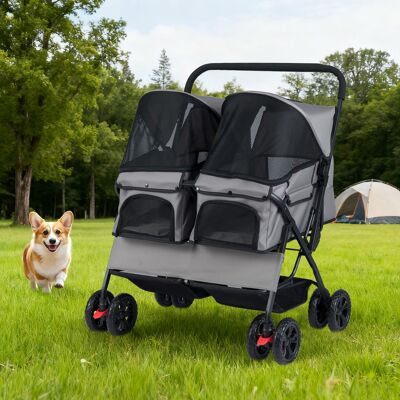 Costway Passeggino doppio animali carrozzina 2 posti tettuccio regolabile, Passeggino doppio animali cuscino sicurezza Grigio Costway Passeggino doppio animali carrozzina 2 posti tettuccio regolabile, Passeggino doppio animali cuscino sicurezza Grigio