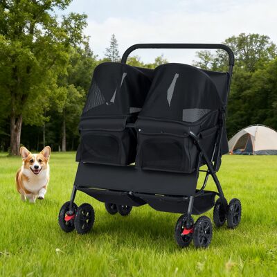 Costway Passeggino doppio animali carrozzina 2 posti tettuccio regolabile, Passeggino doppio animali cuscino sicurezza Nero Costway Passeggino doppio animali carrozzina 2 posti tettuccio regolabile, Passeggino doppio animali cuscino sicurezza Nero