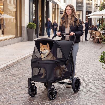 Costway Passeggino pieghevole per cani entrata bassa tettuccio regolabile in rete tasche porta oggetti, Cintura di sicurezza carrello viaggio 4 ruote cani e g Costway Passeggino pieghevole per cani entrata bassa tettuccio regolabile in rete tasche porta oggetti, Cintura di sicurezza carrello viaggio 4 ruote cani e g