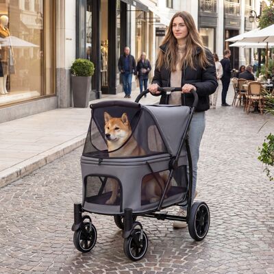 Costway Passeggino pieghevole per cani entrata bassa tettuccio regolabile in rete tasche porta oggetti, Cintura di sicurezza carrello viaggio 4 ruote cani e g Costway Passeggino pieghevole per cani entrata bassa tettuccio regolabile in rete tasche porta oggetti, Cintura di sicurezza carrello viaggio 4 ruote cani e g