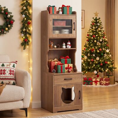 Costway Recinto lettiere gatti luce led regolabile portaoggetti ricarica, Recinto toilette nascosto cassetto armadietto telecomando gatti 152cm Naturale Costway Recinto lettiere gatti luce led regolabile portaoggetti ricarica, Recinto toilette nascosto cassetto armadietto telecomando gatti 152cm Naturale