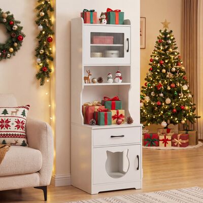 Costway Recinto lettiere gatti luce led regolabile portaoggetti ricarica, Recinto toilette nascosto cassetto armadietto telecomando gatti 152cm Bianco Costway Recinto lettiere gatti luce led regolabile portaoggetti ricarica, Recinto toilette nascosto cassetto armadietto telecomando gatti 152cm Bianco