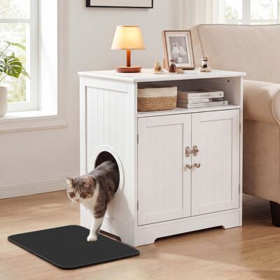 Costway Recinto per lettiera per gatti in legno con tappetino facile da pulire e scomparto portaoggetti, Mobile nascosto con serratura per soggiorno o ingress Costway Recinto per lettiera per gatti in legno con tappetino facile da pulire e scomparto portaoggetti, Mobile nascosto con serratura per soggiorno o ingress