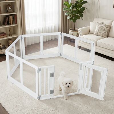 Costway Recinto trasparente per cani con 6 pannelli, Recinto animali domestici con telaio in hdpe porta con serratura ventose e picchetti Costway Recinto trasparente per cani con 6 pannelli, Recinto animali domestici con telaio in hdpe porta con serratura ventose e picchetti