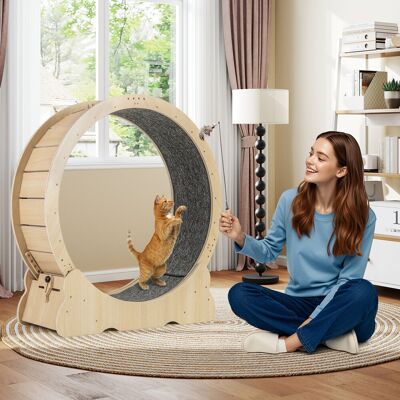 Costway Ruota esercizio gatti interno meccanismo blocco corsa moquette rimovibile, Ruota allenamento legno rumore ultra basso 101 cm Costway Ruota esercizio gatti interno meccanismo blocco corsa moquette rimovibile, Ruota allenamento legno rumore ultra basso 101 cm