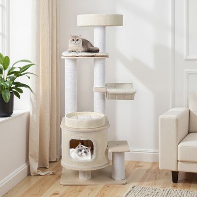 Costway Tiragraffi moderno 151 cm torre gatti più livelli poggiapiedi imbottito, Condo 2 piani tappetini morbidi rimovibili posti graffianti amaca accogliente Costway Tiragraffi moderno 151 cm torre gatti più livelli poggiapiedi imbottito, Condo 2 piani tappetini morbidi rimovibili posti graffianti amaca accogliente