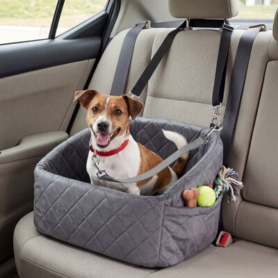 Costway Trasportino auto per cani con cuscino corde di fissaggio tasche, Seggiolino per cani di piccole e medie taglie Grigio Costway Trasportino auto per cani con cuscino corde di fissaggio tasche, Seggiolino per cani di piccole e medie taglie Grigio
