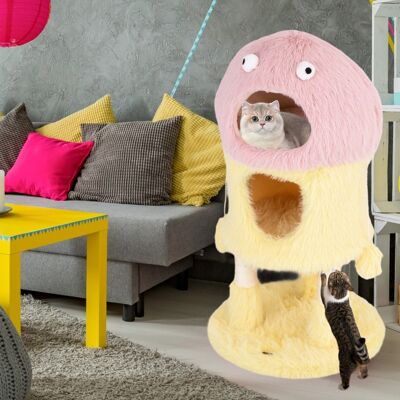 Costway Albero per gatti con piuma morbida e lunga palo per graffio in sisal, Adorabile torre di gatti a tema mostro Rosa Costway Albero per gatti con piuma morbida e lunga palo per graffio in sisal, Adorabile torre di gatti a tema mostro Rosa