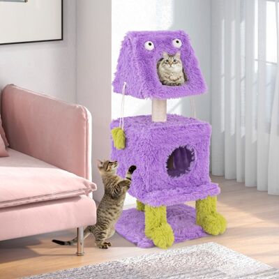 Costway Albero per gatti con 2 nidi privati palo per graffio in sisal giocattoli pendenti, Torre di gatti a tema mostro carina Viola Costway Albero per gatti con 2 nidi privati palo per graffio in sisal giocattoli pendenti, Torre di gatti a tema mostro carina Viola