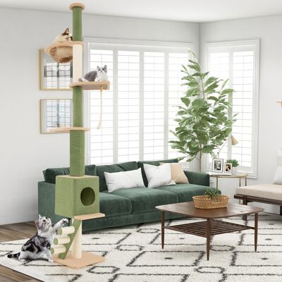 Costway Albero per gatti da pavimento a soffitto con altezza regolabile 218-253cm, Centro attività con 5 livelli per gatti Verde Costway Albero per gatti da pavimento a soffitto con altezza regolabile 218-253cm, Centro attività con 5 livelli per gatti Verde