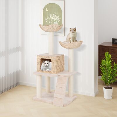 Costway Albero per gatti con posti per graffiare in sisal trespolo condo letto scala cuscini lavabili, Torre cattail da 122cm Beige Costway Albero per gatti con posti per graffiare in sisal trespolo condo letto scala cuscini lavabili, Torre cattail da 122cm Beige