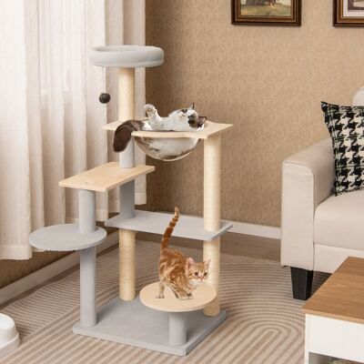 Costway Albero per gatti a più livelli con piattaforma imbottita rimovibile, Centro attività per gatti da interno alto 113cm Costway Albero per gatti a più livelli con piattaforma imbottita rimovibile, Centro attività per gatti da interno alto 113cm