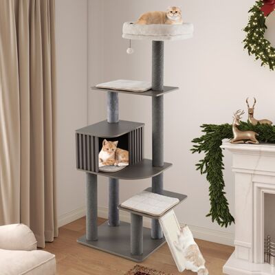 Costway Torre per gatti con cuscino condominio per gatti tappetini staccabili in sisal, Albero per gatti alto 171 cm con pompom pendente Grigio Costway Torre per gatti con cuscino condominio per gatti tappetini staccabili in sisal, Albero per gatti alto 171 cm con pompom pendente Grigio