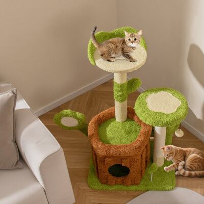 Costway Torre multilivello per gattini con condominio tronco e letto imbottito, Centro di attività da interno per animali Verde Costway Torre multilivello per gattini con condominio tronco e letto imbottito, Centro di attività da interno per animali Verde