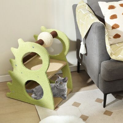 Costway Albero tiragraffi moderno a 2 livelli da interno tessuto peluche morbido, Torre per gatti a forma di dinosauro con palla girevole in sisal Verde Costway Albero tiragraffi moderno a 2 livelli da interno tessuto peluche morbido, Torre per gatti a forma di dinosauro con palla girevole in sisal Verde