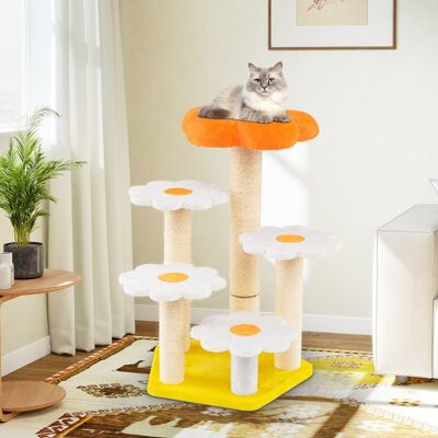 Costway Torre per gatti con comodo trespolo in morbido peluche in sisal per saltare, Albero per gatti da interno a forma di fiore Giallo Costway Torre per gatti con comodo trespolo in morbido peluche in sisal per saltare, Albero per gatti da interno a forma di fiore Giallo