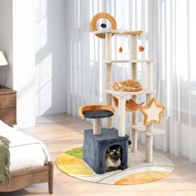 Costway Torre per gatti multi-livello con pali e tavole da graffio in sisal, Albero per gatti da interno da 160 cm Costway Torre per gatti multi-livello con pali e tavole da graffio in sisal, Albero per gatti da interno da 160 cm