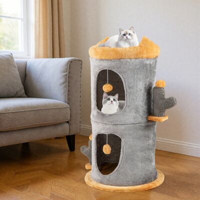 Costway Grazioso albero per gatti con 2 comode casette e piattaforma imbottita in peluche, Casa per gatti a 2 piani Costway Grazioso albero per gatti con 2 comode casette e piattaforma imbottita in peluche, Casa per gatti a 2 piani