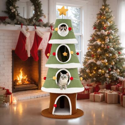 Costway Albero di Natale per gatti con 4 condomini e tappeto sisal, Mobile per arrampicata da interno per animali 154 cm Costway Albero di Natale per gatti con 4 condomini e tappeto sisal, Mobile per arrampicata da interno per animali 154 cm