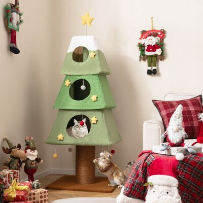 Costway Grande albero di Natale per gatti con 3 condo e palo tiragraffi in sisal, Mobile da arrampicata a più livelli per decorazione festiva Costway Grande albero di Natale per gatti con 3 condo e palo tiragraffi in sisal, Mobile da arrampicata a più livelli per decorazione festiva