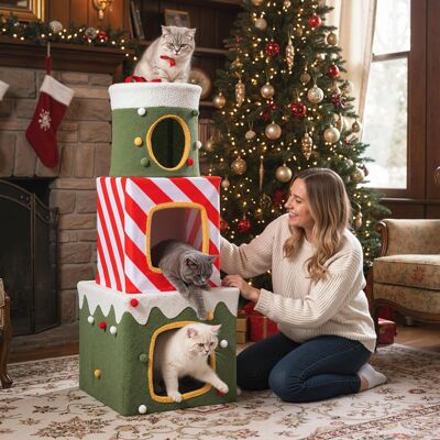 Costway Albero per gatti di natale da interno mobile alto 120cm con 3 condo, Albero per gatti caverne nascoste e pallina appesa Verde Costway Albero per gatti di natale da interno mobile alto 120cm con 3 condo, Albero per gatti caverne nascoste e pallina appesa Verde