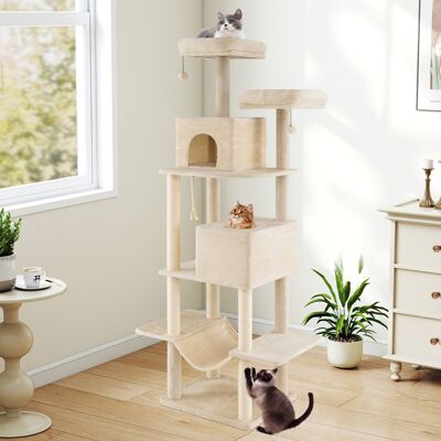 Costway Albero per gatti 205cm torre multi-livello con 2 condomini, Albero per gatti 2 postazioni soffici Beige Costway Albero per gatti 205cm torre multi-livello con 2 condomini, Albero per gatti 2 postazioni soffici Beige