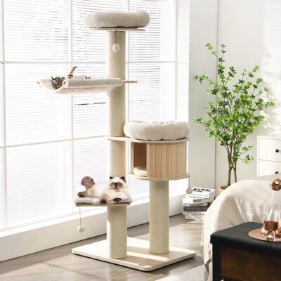 Costway Albero per gatti in legno massiccio da 174cm con pali sisal, Torre per gatti a 4 livelli Naturale Costway Albero per gatti in legno massiccio da 174cm con pali sisal, Torre per gatti a 4 livelli Naturale