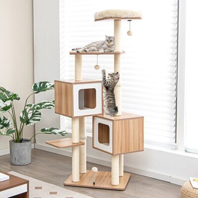 Costway Albero per gatti con tira graffi in sisal cuscini lavabili 3 palline 2 contenitori, Torre in legno 163cm Naturale Costway Albero per gatti con tira graffi in sisal cuscini lavabili 3 palline 2 contenitori, Torre in legno 163cm Naturale