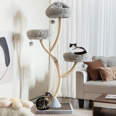 Costway Albero per gatti alto 178cm con telaio in metallo pali e tavoletta tiragraffi in sisal, Torre per gatti Grigio Costway Albero per gatti alto 178cm con telaio in metallo pali e tavoletta tiragraffi in sisal, Torre per gatti Grigio