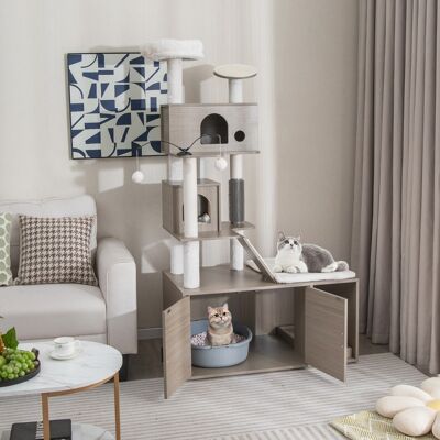 Costway Albero per gatti con mobile nascondi lettiera, Torre per gatti 2-in-1 con doppie cucce piattaforma superiore Grigio Costway Albero per gatti con mobile nascondi lettiera, Torre per gatti 2-in-1 con doppie cucce piattaforma superiore Grigio