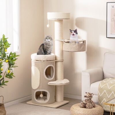 Costway Albero per gatti da 154cm per gatti interni, Torre per gatti multi-livello con condominio a 2 piani Naturale Costway Albero per gatti da 154cm per gatti interni, Torre per gatti multi-livello con condominio a 2 piani Naturale