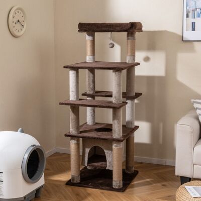 Costway Albero per gatti 148 cm torre per gatti alta con condo aereo oscillante, Albero per gatti tiragraffi foro pompon e piattaforme Marrone Costway Albero per gatti 148 cm torre per gatti alta con condo aereo oscillante, Albero per gatti tiragraffi foro pompon e piattaforme Marrone