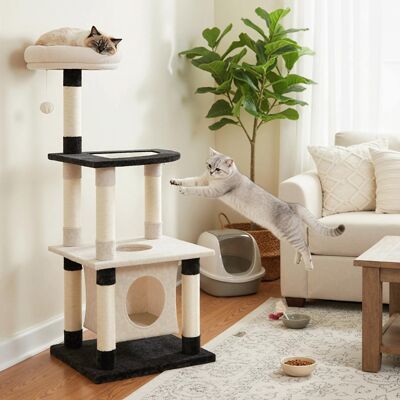 Costway Albero per gatti a più livelli torre alta per gatti con tiragraffi in sisal e tavole, Albero per gatti posatoio imbottito in cima Beige Costway Albero per gatti a più livelli torre alta per gatti con tiragraffi in sisal e tavole, Albero per gatti posatoio imbottito in cima Beige