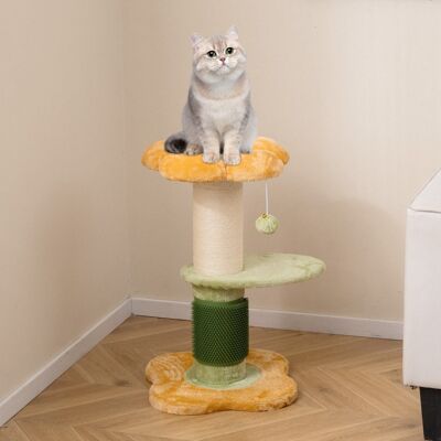Costway Albero per gatti 69 cm a forma di fiore con piedistallo imbottito in pile, Albero per gatti tiragraffi in sisal pallina appesa Giallo Costway Albero per gatti 69 cm a forma di fiore con piedistallo imbottito in pile, Albero per gatti tiragraffi in sisal pallina appesa Giallo
