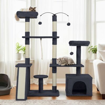Costway Albero per gatti 136 cm casa giochi multilivello con tiragraffi rampa, Albero per gatti 2 posatoi imbottiti ampio condo Grigio scuro Costway Albero per gatti 136 cm casa giochi multilivello con tiragraffi rampa, Albero per gatti 2 posatoi imbottiti ampio condo Grigio scuro