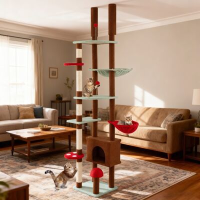Costway Albero per gatti da pavimento a soffitto altezza regolabile, Albero per gatti torre fungo con condo e amaca Marrone Costway Albero per gatti da pavimento a soffitto altezza regolabile, Albero per gatti torre fungo con condo e amaca Marrone
