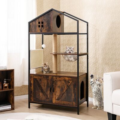 Costway Albero per gatti con cabina lettiera e bagno nascosto torre a più livelli con posti graffiare, Cuscino e capsule spaziale Costway Albero per gatti con cabina lettiera e bagno nascosto torre a più livelli con posti graffiare, Cuscino e capsule spaziale