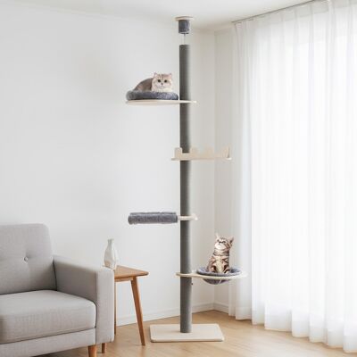 Costway Albero per gatti a 5 piani da pavimento a soffitto torre in legno con piattaforma, Albero amaca e cuscini rimovibili Costway Albero per gatti a 5 piani da pavimento a soffitto torre in legno con piattaforma, Albero amaca e cuscini rimovibili