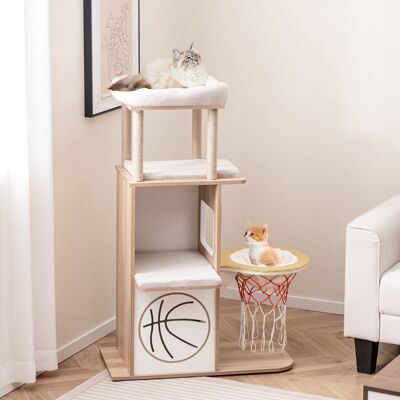 Costway Albero per gatti in legno con 2 posatoi amaca posti per graffiare in sisal, Torre per gatti a tema sportivo di 120cm Naturale Costway Albero per gatti in legno con 2 posatoi amaca posti per graffiare in sisal, Torre per gatti a tema sportivo di 120cm Naturale