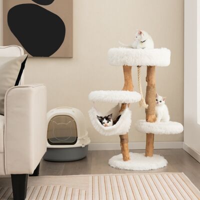 Costway Albero tiragraffi per gatti in legno con pali di corda di iuta, Mobile per gatti con piattaforma e amaca Bianco Costway Albero tiragraffi per gatti in legno con pali di corda di iuta, Mobile per gatti con piattaforma e amaca Bianco