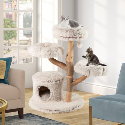 Costway Torre per gattini in legno alta 102 CM con condominio 2 piattaforme a forma di fiore trespolo, Moderno albero per gatti Bianco Costway Torre per gattini in legno alta 102 CM con condominio 2 piattaforme a forma di fiore trespolo, Moderno albero per gatti Bianco