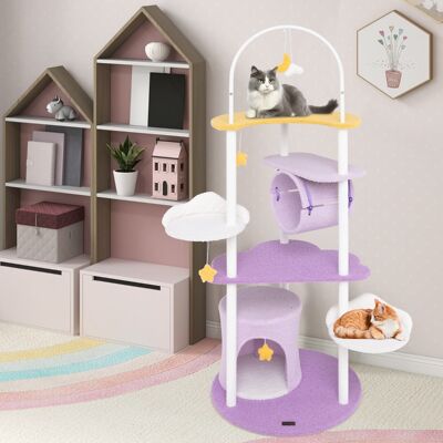 Costway Albero per gatti multi-livello carino con struttura in metallo trespolo superiore, Torre per gatti alta 158cm Viola Costway Albero per gatti multi-livello carino con struttura in metallo trespolo superiore, Torre per gatti alta 158cm Viola