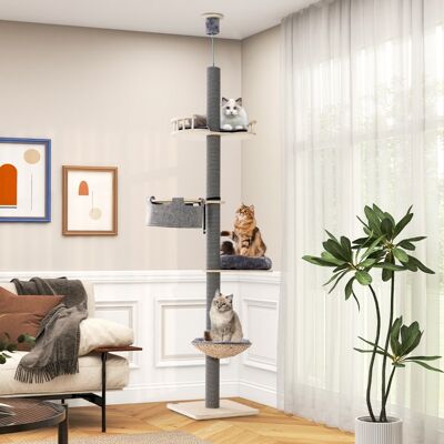 Costway Albero per gatti da pavimento a soffitto con altezza regolabile da 236 a 271 cm, Torre per gatti in legno Grigio Costway Albero per gatti da pavimento a soffitto con altezza regolabile da 236 a 271 cm, Torre per gatti in legno Grigio