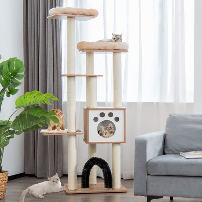 Costway Albero tiragraffi per gatti con 2 trespoli in tessuto felpato arco massaggiante, Albero per gatti alto Beige Costway Albero tiragraffi per gatti con 2 trespoli in tessuto felpato arco massaggiante, Albero per gatti alto Beige