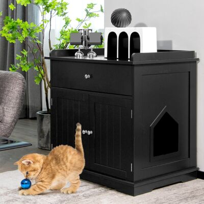 Costway Armadietto moderno lettiera per gatti, Mobile per lettiera per gatti con cassetto e 2 porte Nero Costway Armadietto moderno lettiera per gatti, Mobile per lettiera per gatti con cassetto e 2 porte Nero
