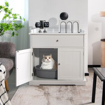 Costway Armadietto moderno lettiera per gatti, Mobile per lettiera per gatti con cassetto e 2 porte Bianco Costway Armadietto moderno lettiera per gatti, Mobile per lettiera per gatti con cassetto e 2 porte Bianco