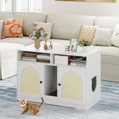 Costway Armadietto moderno per gatti con ripostiglio doppie stanze in legno da interno, Armadietto moderno 2 tappetini in sisal Bianco Costway Armadietto moderno per gatti con ripostiglio doppie stanze in legno da interno, Armadietto moderno 2 tappetini in sisal Bianco