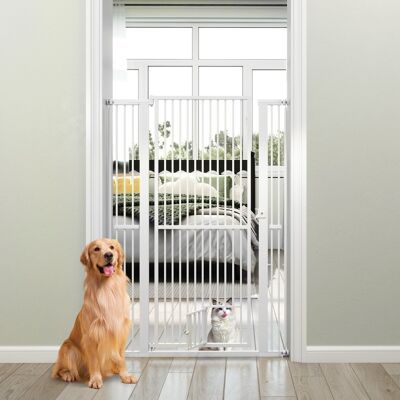 Costway Cancello per gatti in metallo pesante con apertura da 77-104 cm, Porta per animali domestici extra alta 2 kit di estensione Bianco Costway Cancello per gatti in metallo pesante con apertura da 77-104 cm, Porta per animali domestici extra alta 2 kit di estensione Bianco